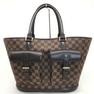 Louis Vuitton Manosque Shoulder Bag Damier Ebene Brown Leather